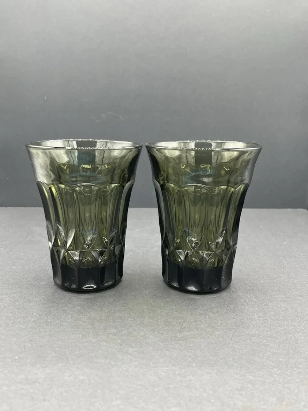Vintage Noritake Perspective Smoky Olive Green Glass Tumblers Set of 2